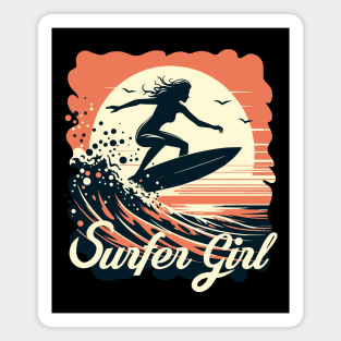 Surfer girl surfing at sunset Magnet